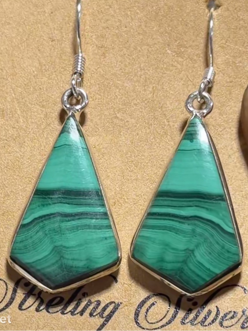 Sterling Silver Malachite Green Teardrop Dangle Earrings
